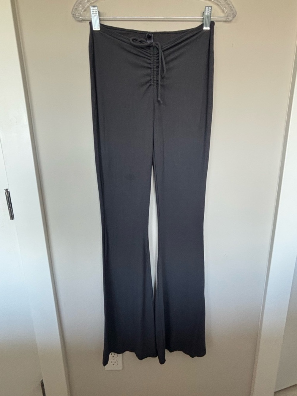 SKIMS Grey Ribbed Wide-Leg Drawstring Lounge Pants